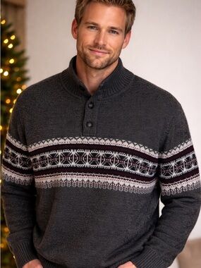 Gorgeous Charcoal Patterned Crewneck Men’s Sweater❤️XXL